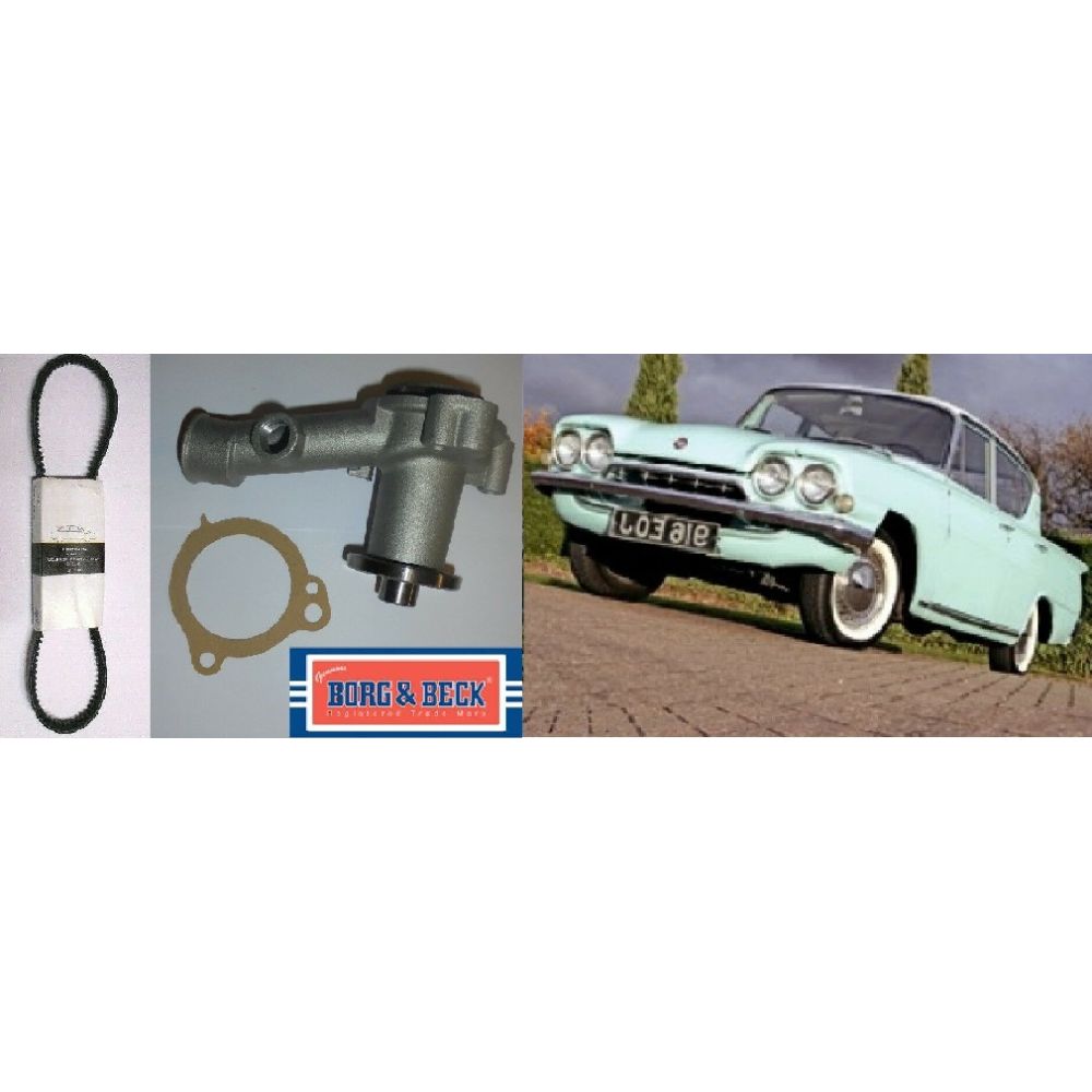 WATER PUMP & FAN BELT (Ford Consul Capri Classic) (109e & 116e) (1961- 64)